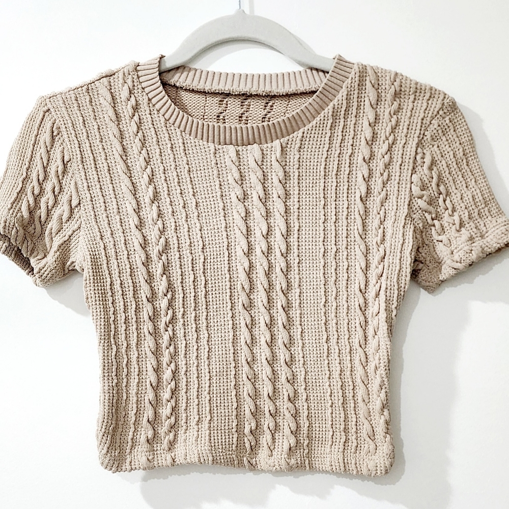 Zara Sweater Knit CropTop (Taupe/Beige, Size S), Tags Removed for Comfort